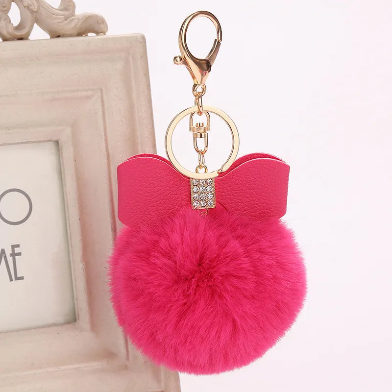 elegant bow knot pu leather women's bag pendant keychain