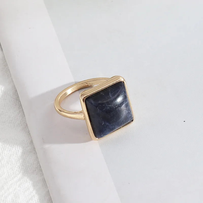 1 piece simple style square alloy plating inlay natural stone women's rings