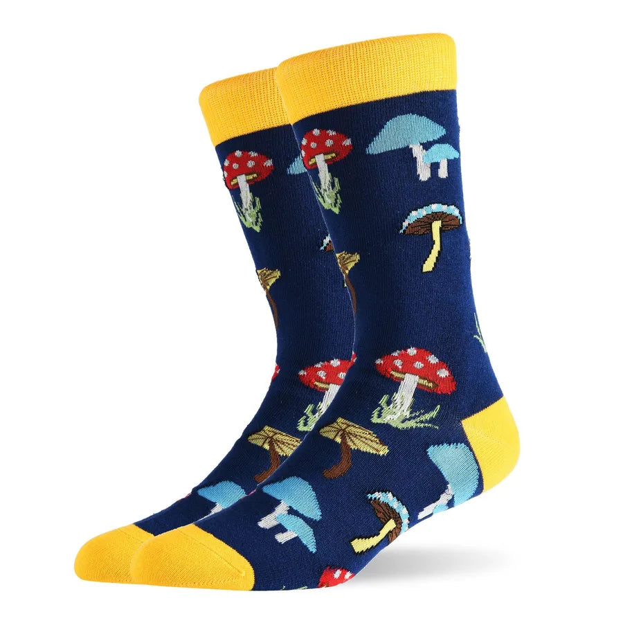 men's fashion car mushroom nylon cotton jacquard crew socks