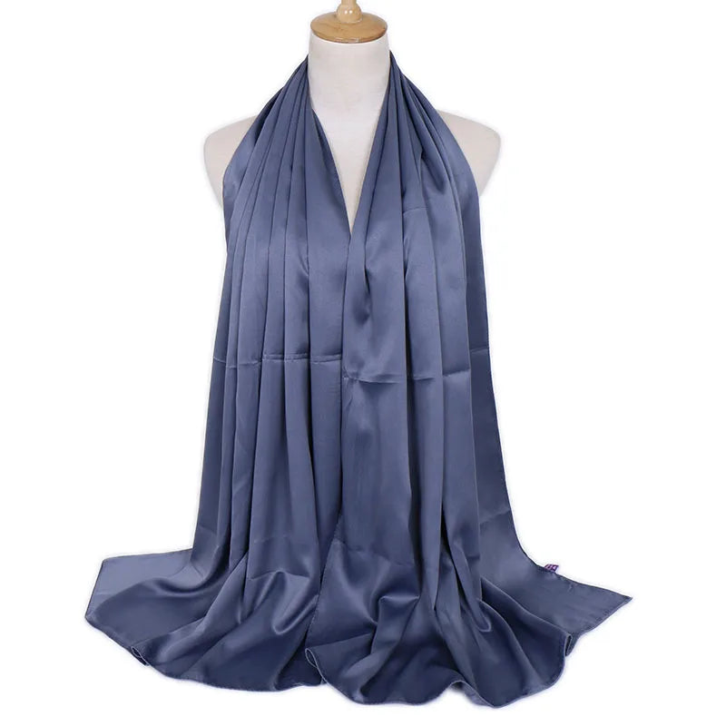 women's lady solid color satin silk scarves