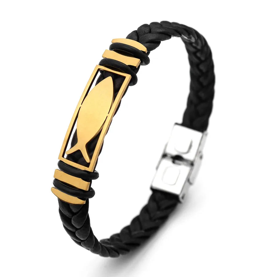 Retro Punk Solid Color Pu Leather Men's Bracelets Men Cord & Leather Bracelets