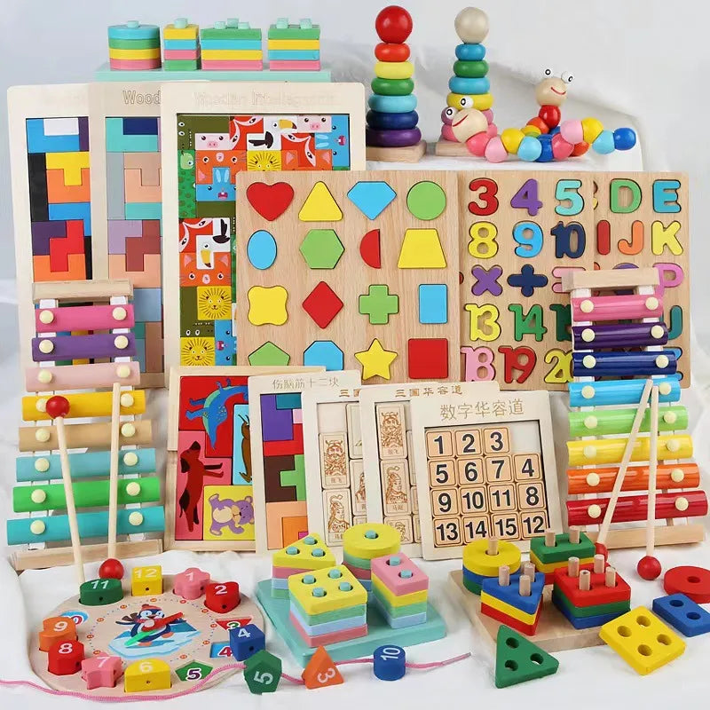 Children's eight-tone harp threading clock rainbow tower four sets of column shape plate twist insect baby educational toys wholesale