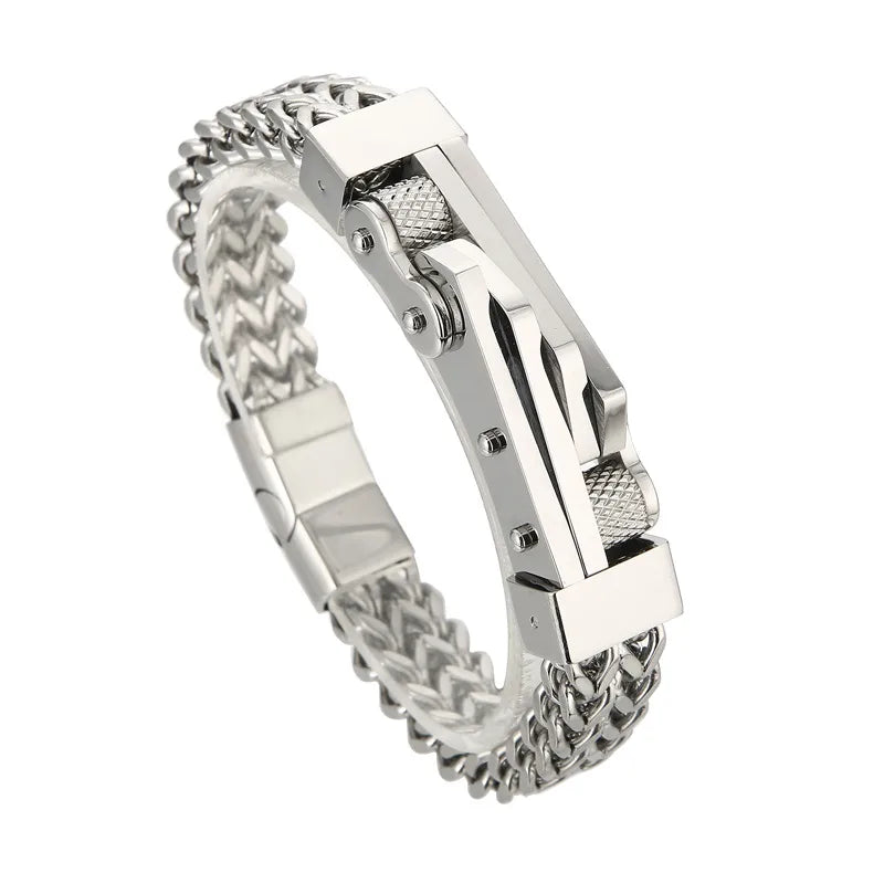 Hip-Hop Solid Color Stainless Steel Plating 18K Gold Plated Men's Bracelets