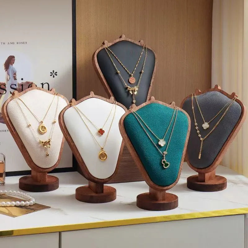 Walnut Texture Necklace Display Stand Mannequin Jewelry Showcase Window Display Props Luxury Wooden Real Material Exhibits