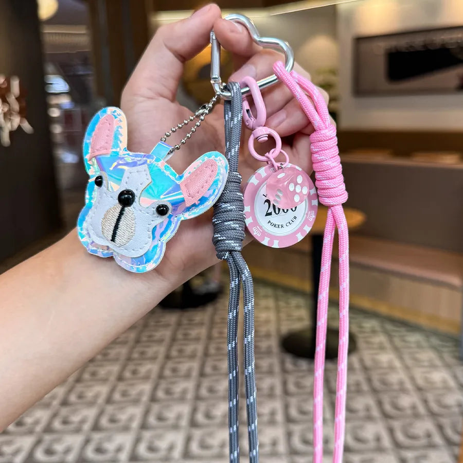 Cute Metal Keychain Pendant Beaded Bookbag Girl's Bag Charm  Style Cartoon Design Half Handmade Flower