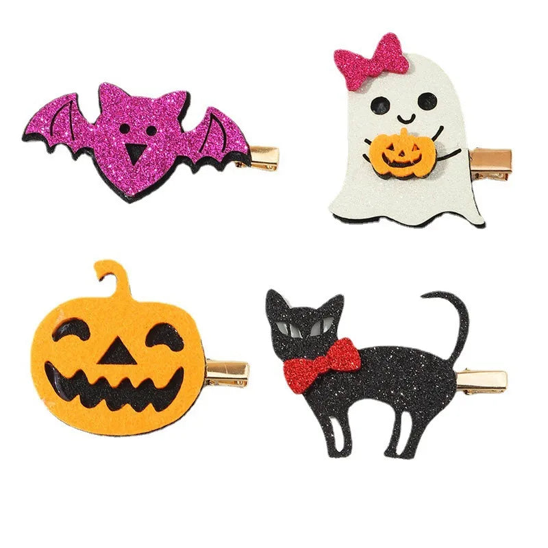 cartoon style pumpkin cat metal printing hair clip