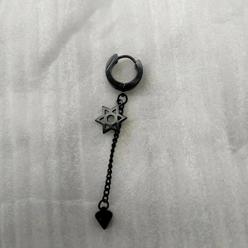 Titanium steel earrings men's ear clip no hole no pierced female trendy men hip hop street tassel chain in stock long earrings