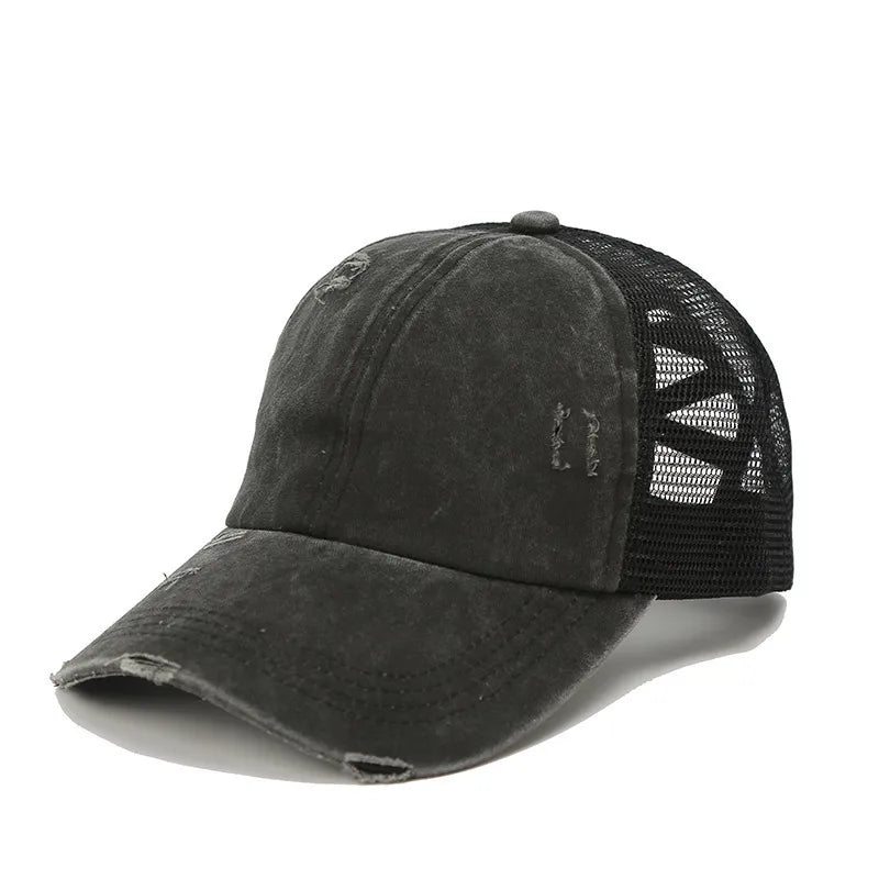 New Washed Retro Pure Color Mesh Hat Cross Design Sun Protection Baseball Cap Spring Autumn Season Unisex Hat