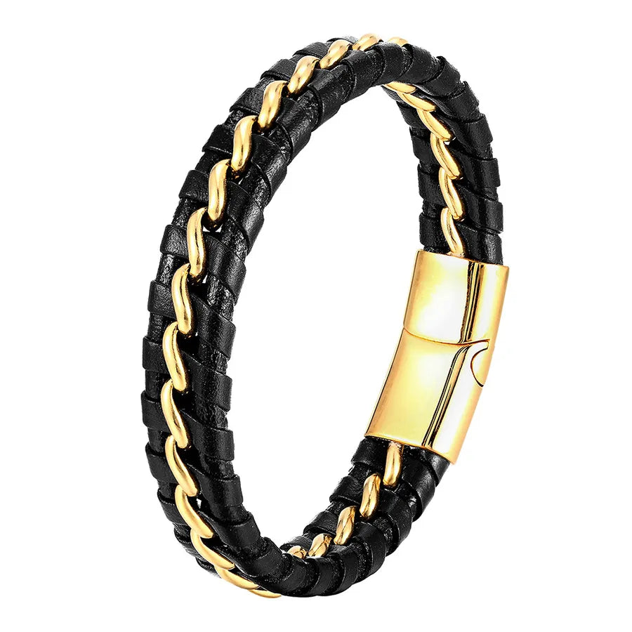 Leather Bracelet Handmade Bracelet Chain Authentic Leather Weave Simple Men's Leather Bracelet Retro Stainless Steel Leather Rope