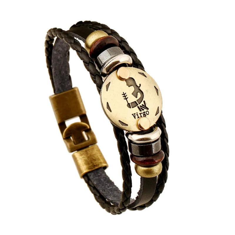 retro streetwear geometric pu leather alloy men's bangle