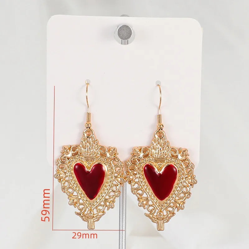Gothic Style Red Heart Pendant Earrings Alloy Jewelry Accessories Street Stall Night Market Dropshipping Ear Hooks RG2