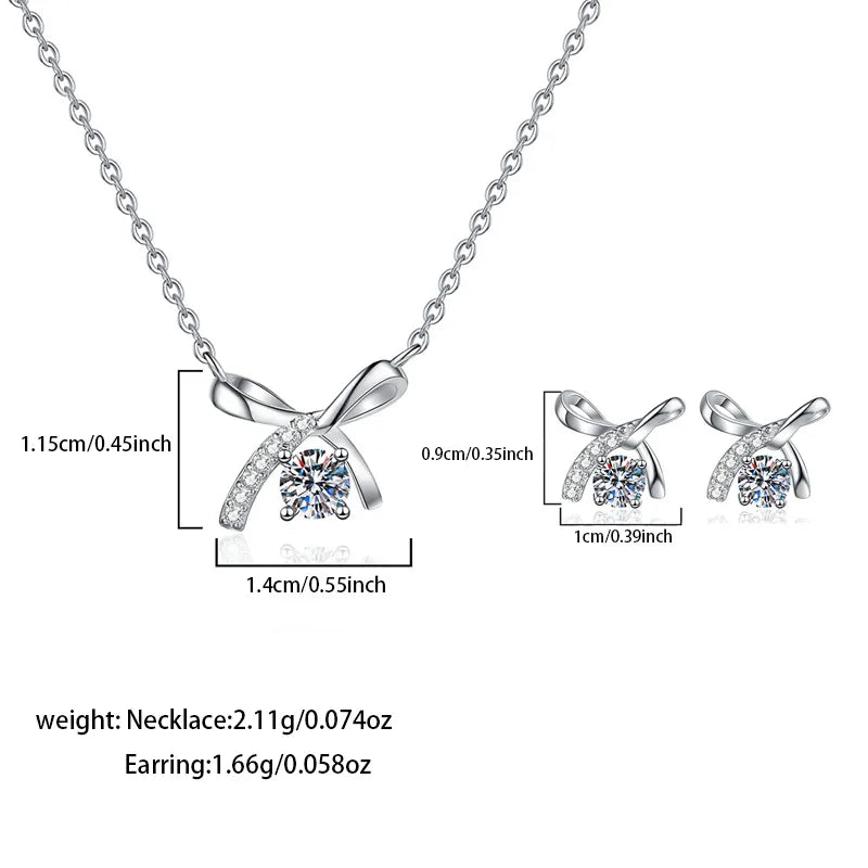 Moissanite Earrings Necklace White Gold Plated Earrings Necklace