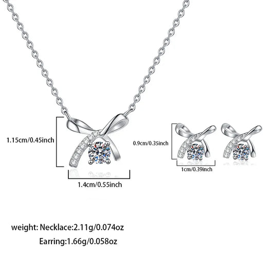 Moissanite Earrings Necklace White Gold Plated Earrings Necklace