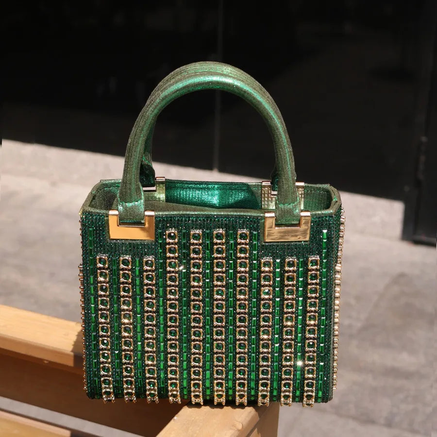 Factory direct  diamond-encrusted dinner bag ladies square box hand bag single shoulder slung dress bag
