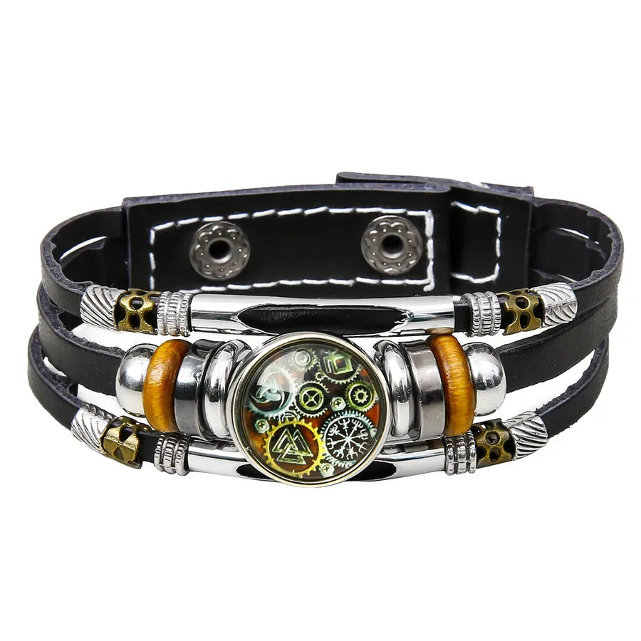 Hot Sale Viking Pirate Compass Pattern Leather Bracelet   Retro Multi-Layer Beaded Bracelet
