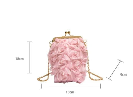 Sweet Floral Embellished Clutch Shoulder Bag For Women Fashionable Mini Square Bag Trendy Buckle Closure Fresh Style Handbag