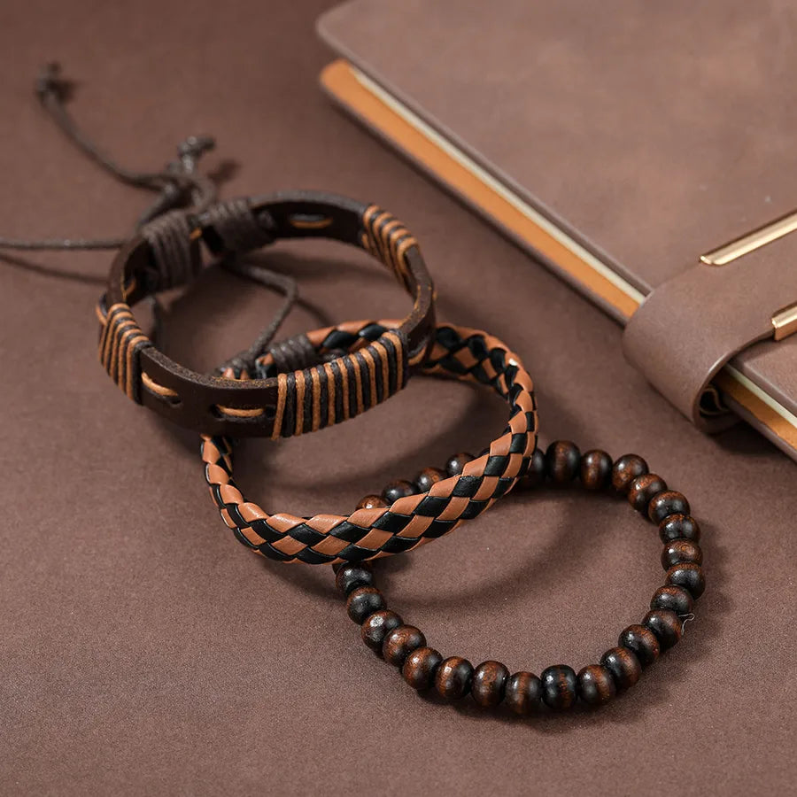 fashion beaded pu leather handmade men's bracelets