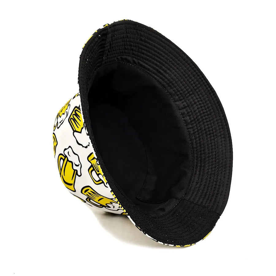 Outdoor Spring Summer Beer Pattern Bucket Hat Unisex Sun Protection Fisherman Style Retro Design Fashionable All-Season Cap