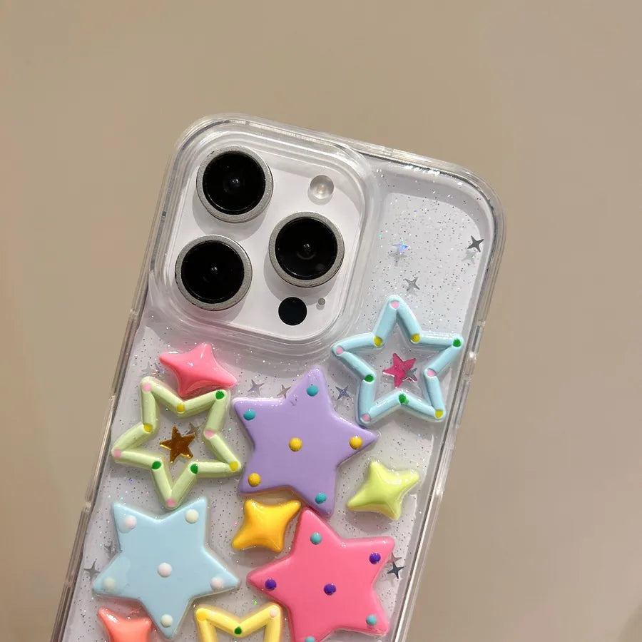 Colorful Star Cute Phone Case For Apple 16Promax iPhone 17 New Model Transparent Black Handmade Customizable Mobile Shell