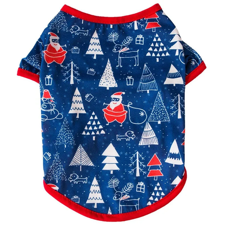 Christmas Theme Thin Print T-Shirt For Cats And Dogs Pet Clothes Polyester Material European Style Snowflake Deer Design