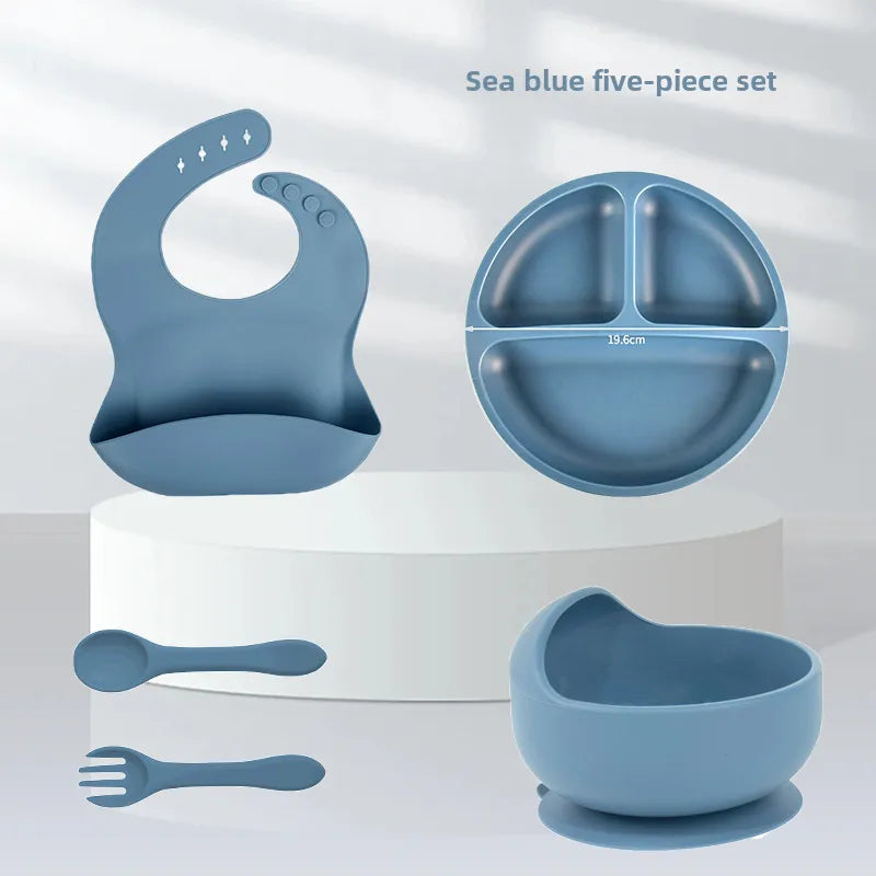 Baby silicone tableware suit baby learning to eat food supplement tableware self-eating sucker bowl integrated children's plate