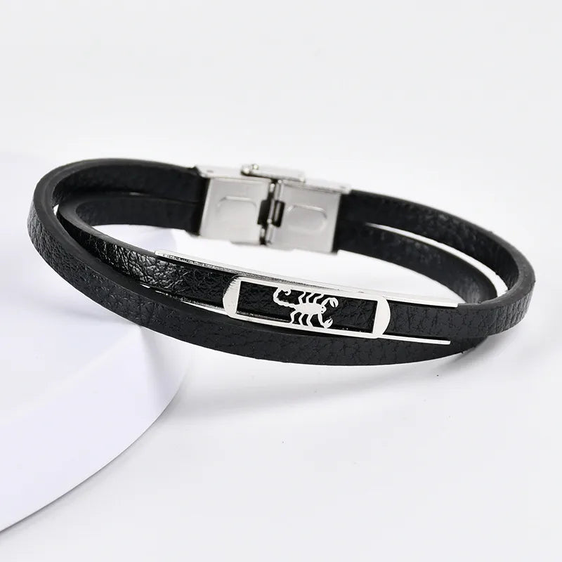 Retro Punk Geometric 201 Stainless Steel Pu Leather Men's wristband Men Cord & Leather Bracelets