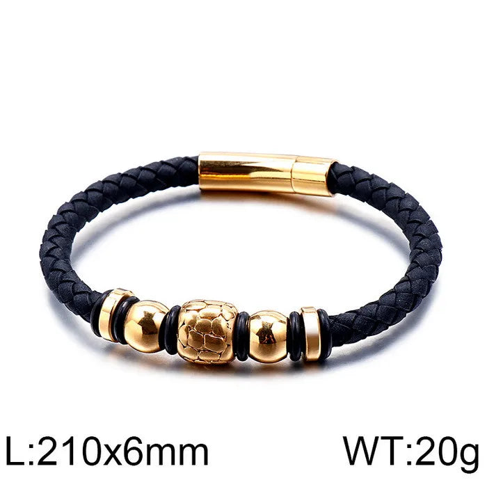 Hip-Hop Retro Color Block Pu Leather Titanium Steel Plating 18K Gold Plated Men's Bangle