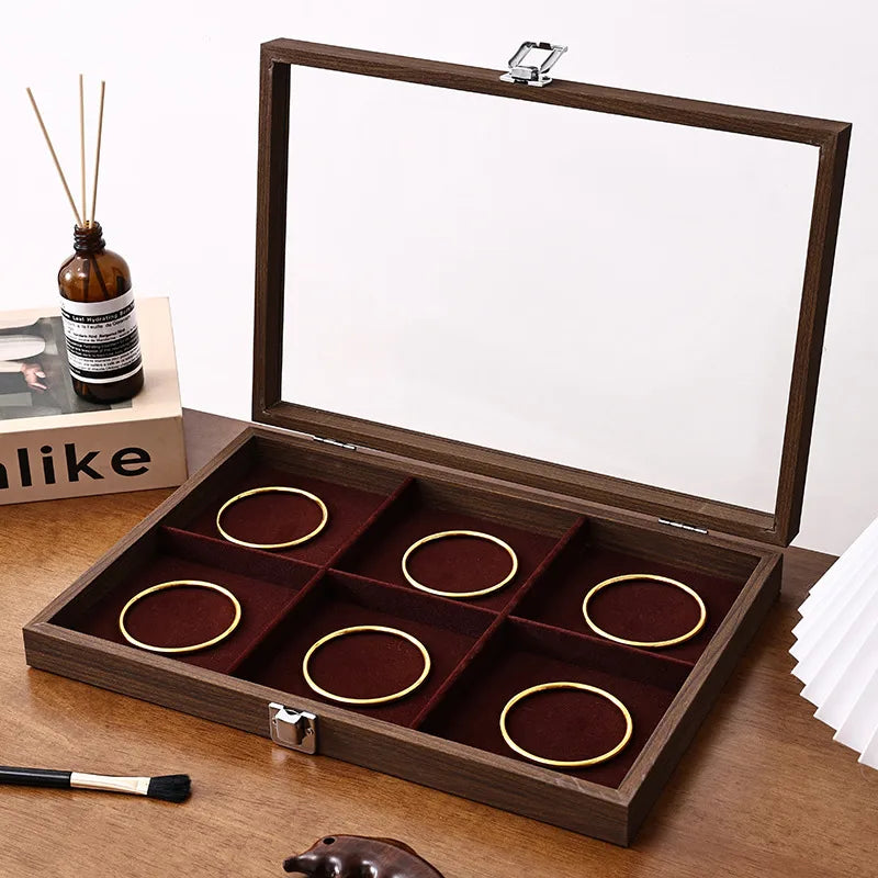 Walnut Wooden Jewelry Storage Box Earring Necklace Ring Organizer Dustproof Display Stand For Vendors Luxury Jewelry Case