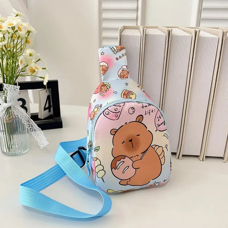 Kid'S Nylon Cartoon Capybara Cute Oval Zipper Fanny Pack