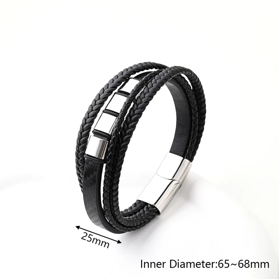 Casual Vacation Streetwear Simple 304 Stainless Steel Genuine Cowhide Leather Wholesale wristband