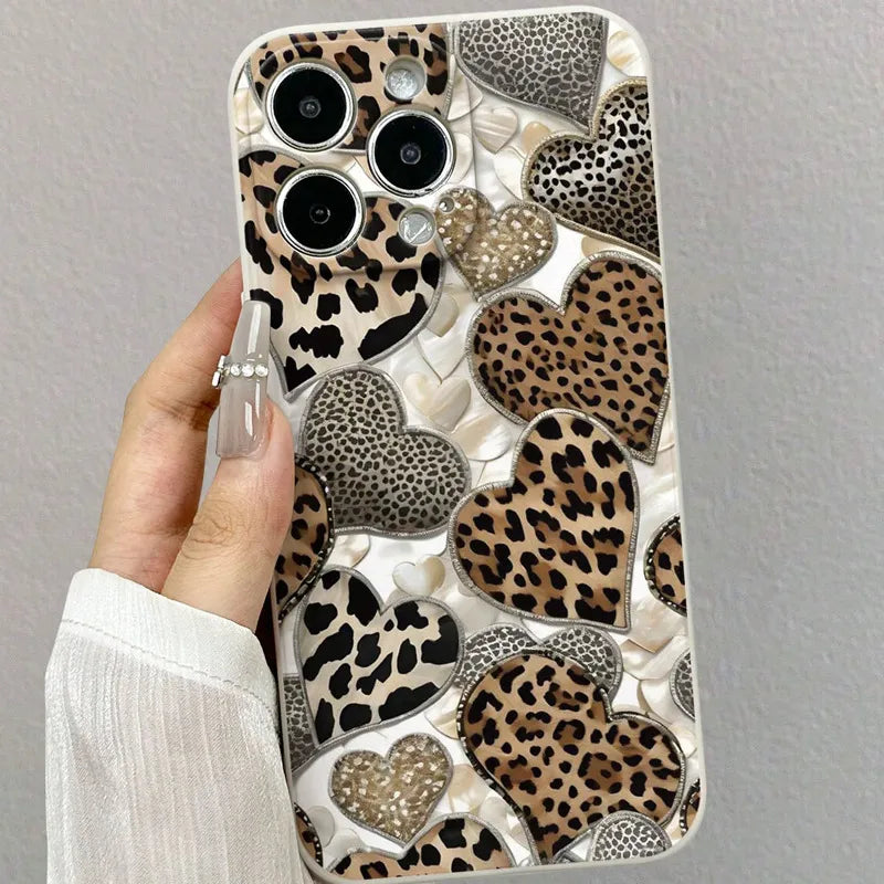 Fashionable Leopard Print Phone Case For Apple 16 15Promax iPhone 14Pro Protective Silicone Shell Drop Resistance Artistic Style