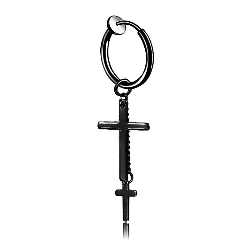 punk titanium steel earrings men's long tassel chain earrings single