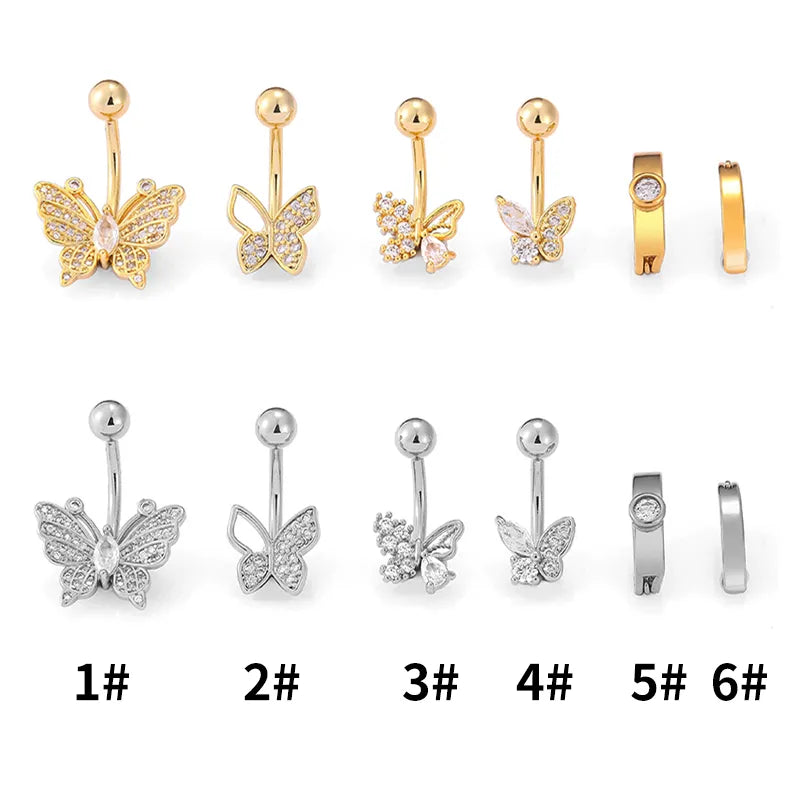 1 Piece Belly Rings Casual Butterfly 316L Stainless Steel  Polishing Zircon 18K Gold Plated