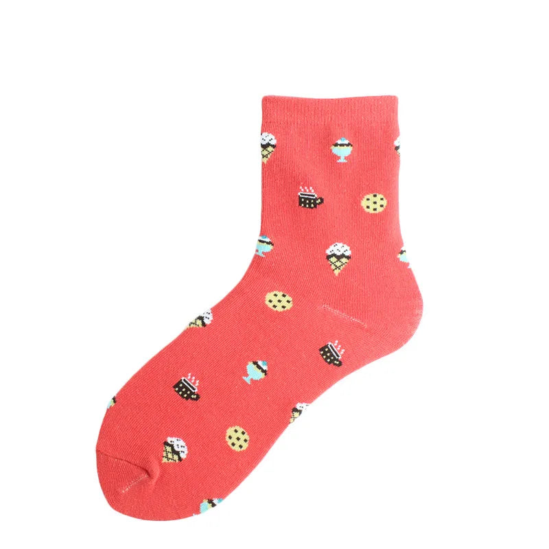 women's japanese style cartoon cotton jacquard crew socks a pair