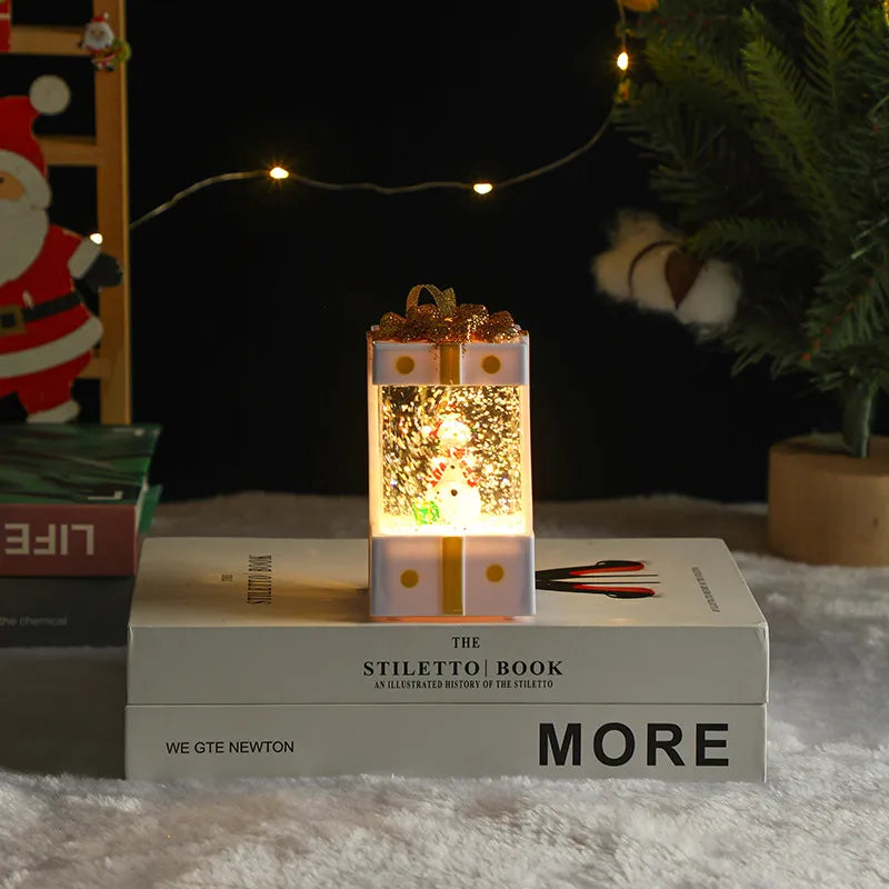 Christmas Decoration Santa Claus Plastic Figurine Water-Filled Night Lamp Decorative Crystal Light Christmas Party Gift