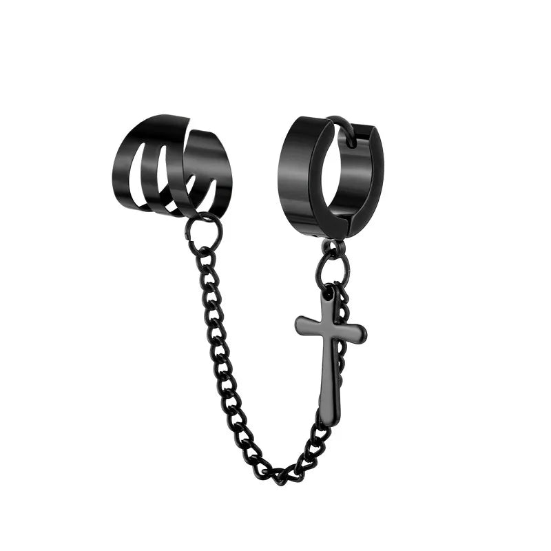 1 Piece Halloween Punk Cross Star Skull Plating Titanium Steel Drop Earrings