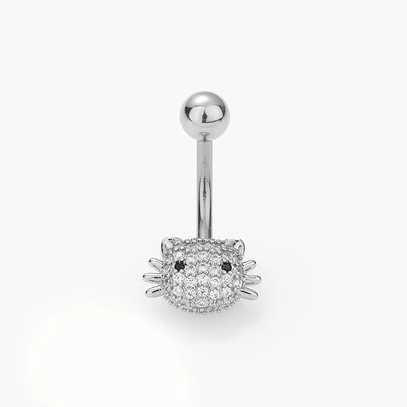 1 Piece Belly Rings Simple Style Classic Style Heart Shape Cat 316L Stainless Steel  Plating Inlay Zircon 14K Gold Plated Belly Rings
