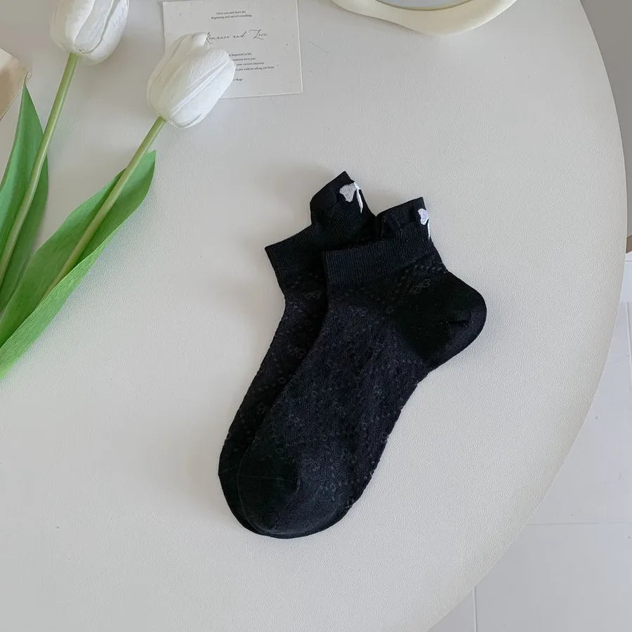A Pair Basic Simple Style Women's Solid Color Bow Knot Cotton Ankle Socks