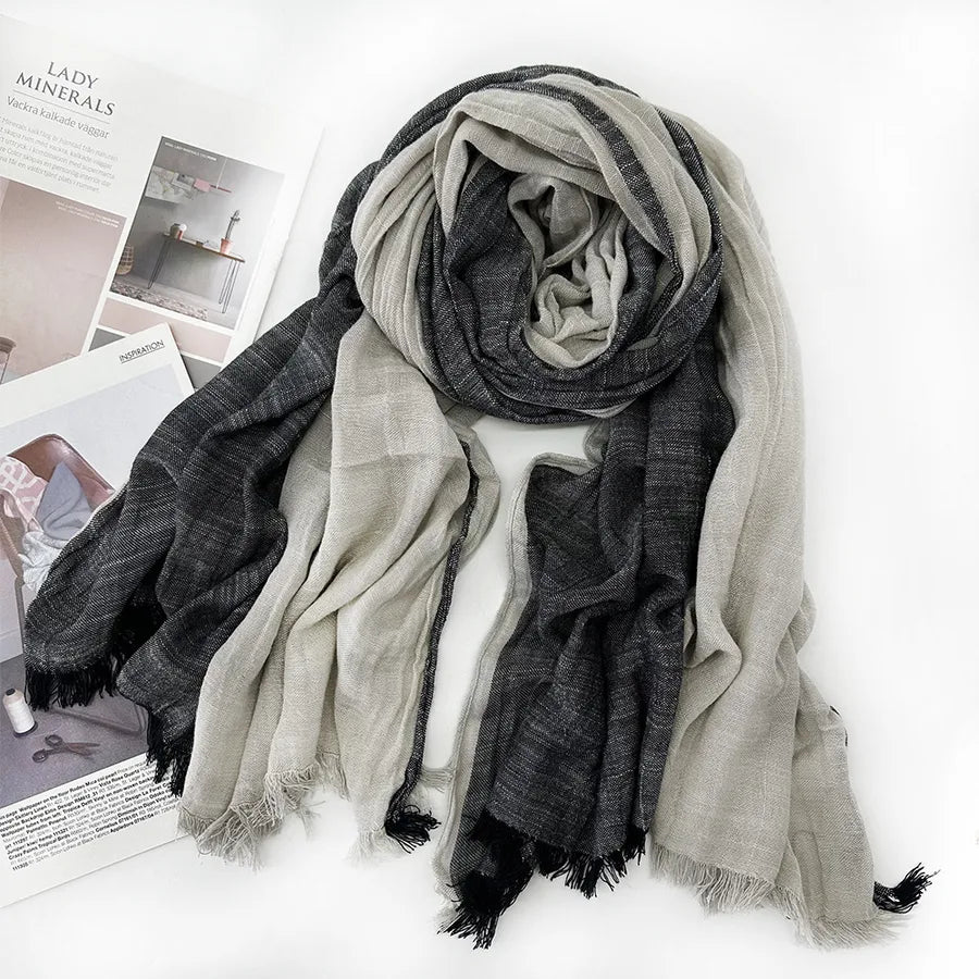 unisex sweet color block polyester long-staple cotton sewing cotton linen scarves