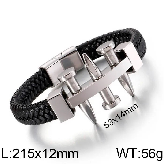 Hip-Hop Retro Color Block Pu Leather Titanium Steel Plating 18K Gold Plated Men's Bangle