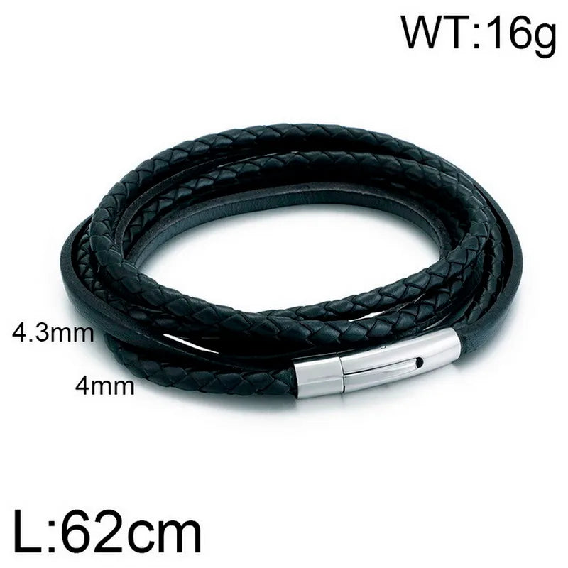 hip-hop retro color block stainless steel pu leather braid men's bangle