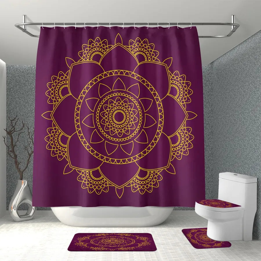Simple Style Classic Style Geometric Polyester Shower Curtain foot pad Toilet mat Bathing
