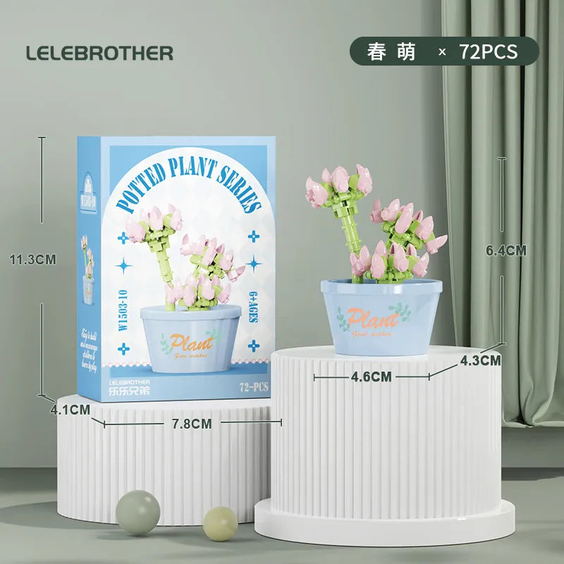 Compatible with  Blocks Flower Children's Educational Assembled Simulation Eternal Flower Flowers Fleshy Potted Toy Gift Wholesale