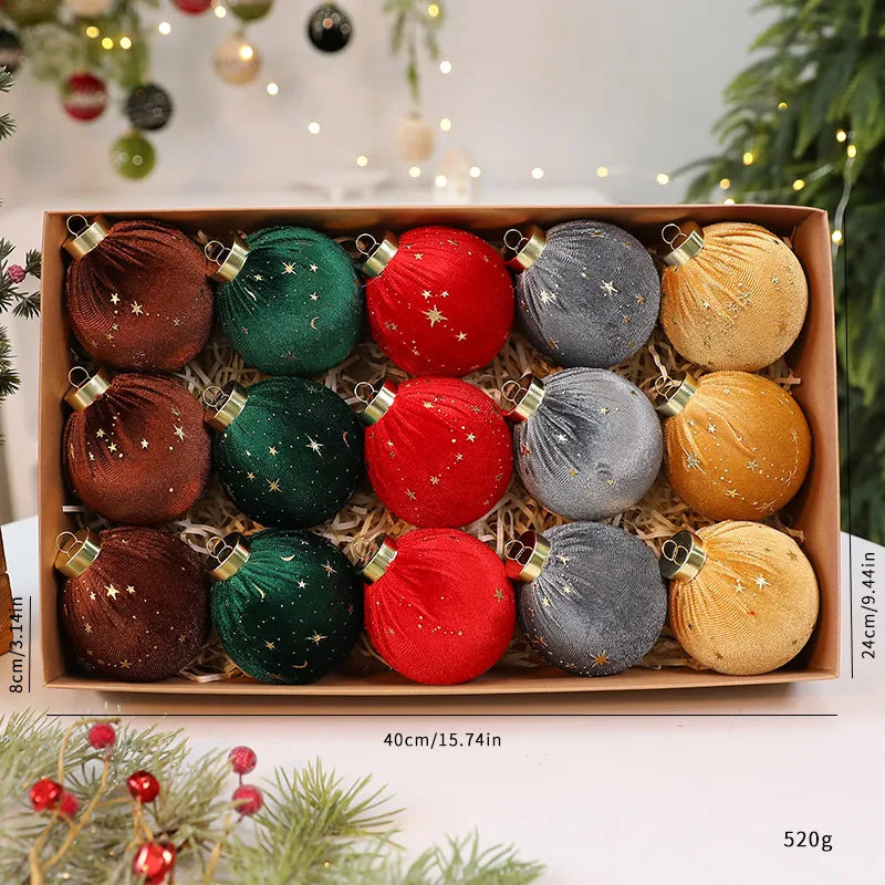 Luxurious Velvet Christmas Ball Ornament Star Embellished Christmas Tree Decoration Festive Fabric Star Stuffed Ball Hanging