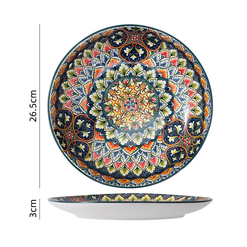 Bohemian Ceramic Tableware Bilitis Dishes Light Luxury Hand-painted Creative Household Rice Bowl Soup Bowl Dish Plate