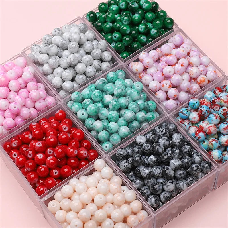 8mm Glass Gradient Porcelain Beads Round Beads Loose Beads DIY Handmade Beaded Bracelet Jewelry Accessories Material Kit Wholesale