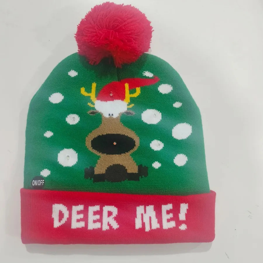 In Stock  Christmas Hat with Light Led Seven-Color Lights Adult Jacquard Hat Woolen Cap Men's and Women's Knitted Hat