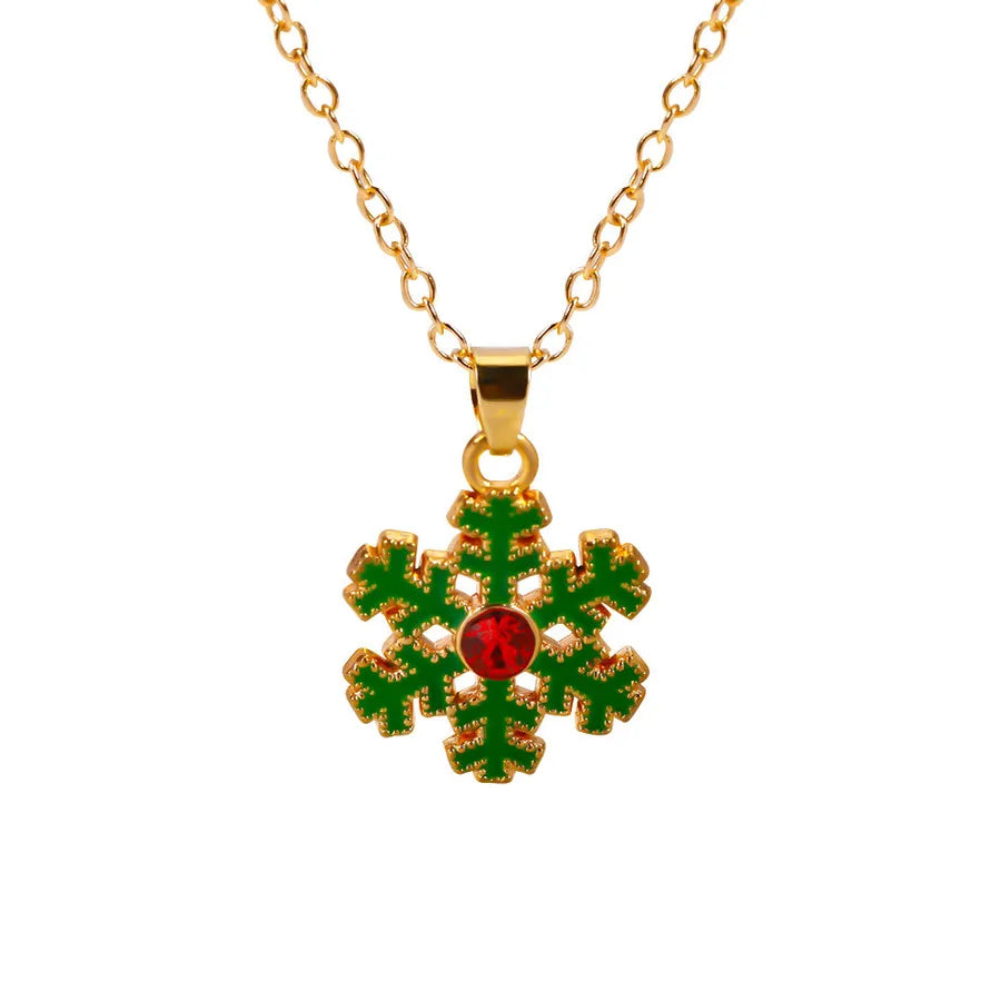 Christmas Themed Alloy Pendant Necklace With Bell Snowflake Design Geometric Pattern For Men And Women Christmas Tree Santa Claus Deer Stick