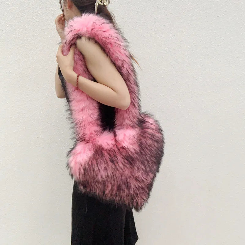 women's large winter plush polyester streetwear shoulder bag