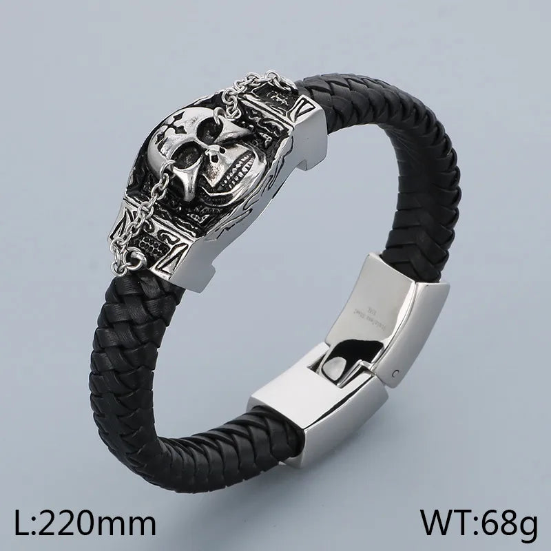 Hip-Hop Retro Color Block 304 Stainless Steel Leather Plating 18K Gold Plated Men's Bangle